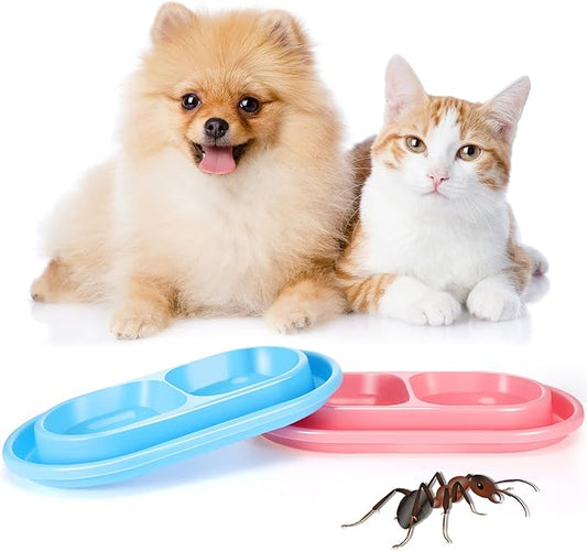 2 Pieces Cat Dog Food Bowl, 25 oz Plastic Double Pet Food Water Bowls Feeding Bowl Tray Cat No Spill for Dogs Pets Outdoor, Pink and Light Blue