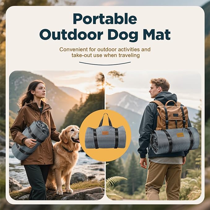 Gimars Upgraded Outdoor Dog Bed with Waterproof Film, Easy to Roll Up with Buckle, Large Travel Pet Bed for Medium & Large Dog, Portable, Foldable, Washable for Camping,Traveling