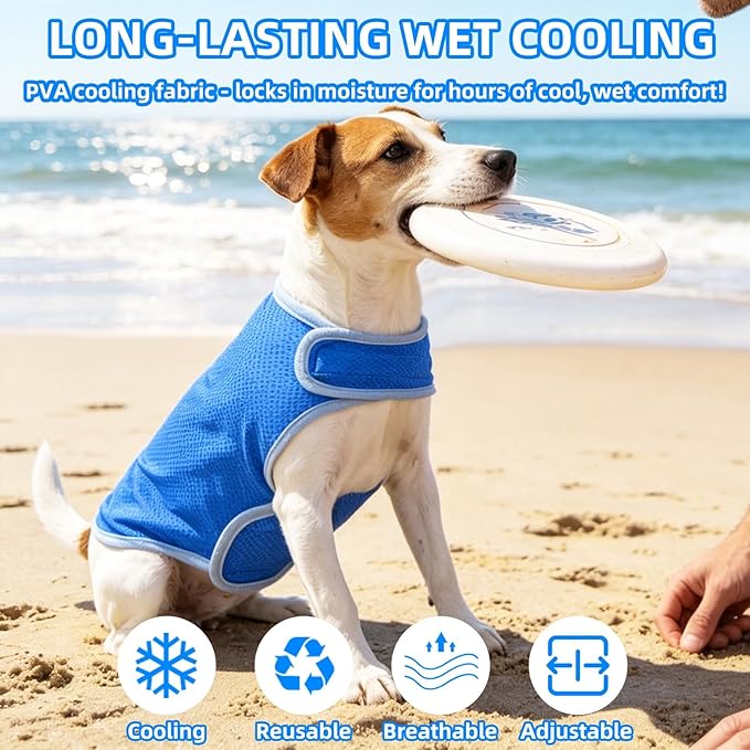 PUPTECK Dog Cooling Vest, Breathable Mesh PVA Dog Shirt, Lightweight Soft Instant Chill Sleeveless Pet Clothes, Adjustable Cooler Jacket Puppy Outfit for Hot Summer Outdoor, Blue S