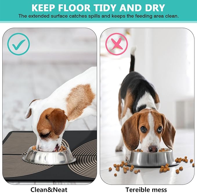 Modern Rainbow Easy Dog Food & Water Mat, Boho Vintage Pet Feeding Mat for Floor Non-Slip Waterproof, Super Absorbent Cat Bowl Mat, Easy to Clean Durable Pet Placemat,16" × 24"
