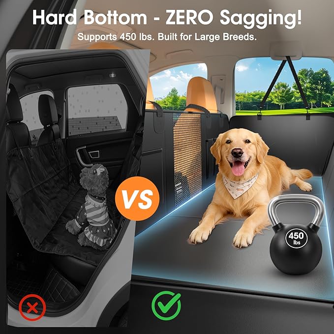 Hard Bottom Dog Car Seat Cover for Back Seat, 52"x65" Waterproof PU Leather Hammock with Side Flaps, Non-Slip Heavy Duty Protector for SUVs & Mid-Size Trucks, Supports Up to 450 lbs – Green