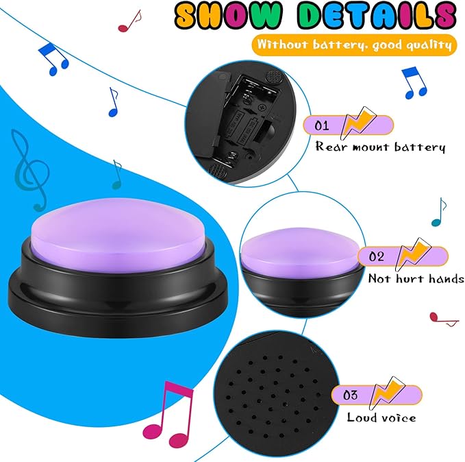 Honoson 8 Pieces Recordable Answer Buzzers Button for Trivia Games Show Buzzers Recording Buttons Gifts for Classroom Team(Bright Color)