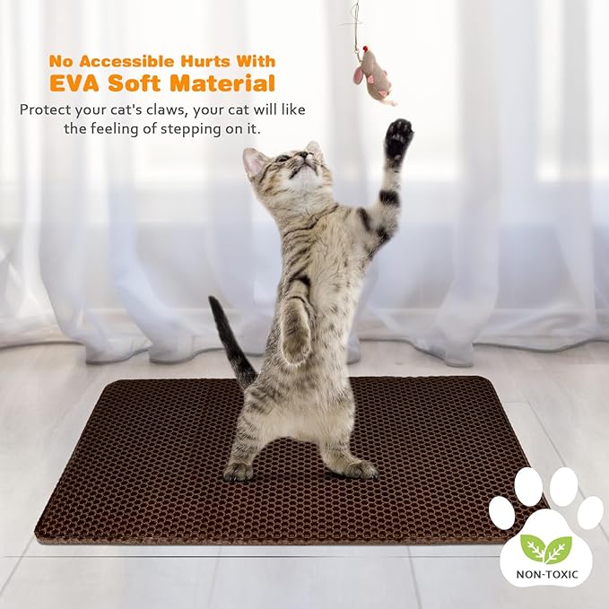 Waterproof Cat Litter Mat, Double Layer EVA, Odor-Free Large Grid, Urine Proof, Easy Cleanup (Brown, 16 x 20)
