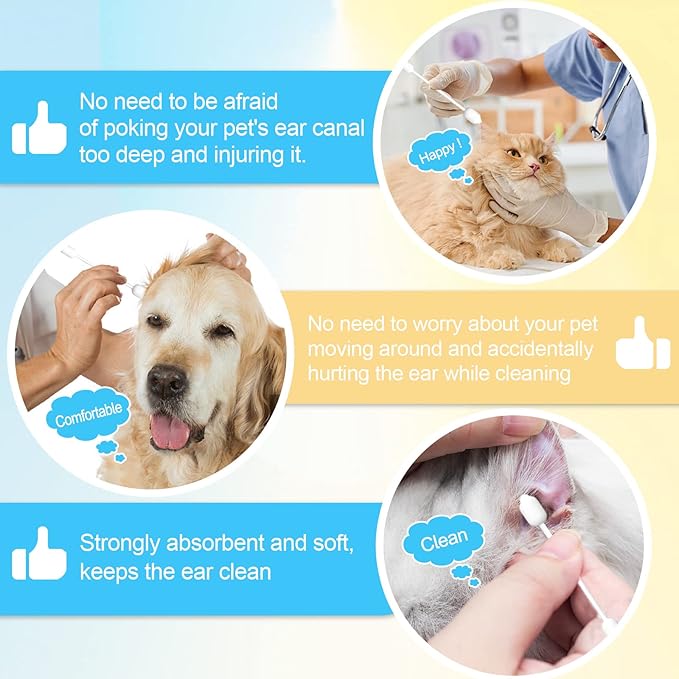 Dog Ear Cleaning Swabs 56pcs – Gourd-Shaped Cotton Tips for Dogs' Ears, Gentle Ear Cleaning Sticks for Oily-Eared Breeds, Pet Grooming, Bathroom or Travel Use