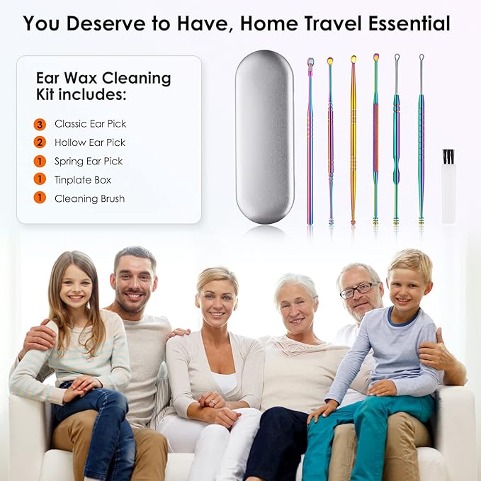 Ear Cleaning Kit,Safe Ear Wax Removal Tool,Earwax Removal Kit,Easy to Use,Painless Ear Pick,with Storage Box and Cleaning Brush (Titanium)