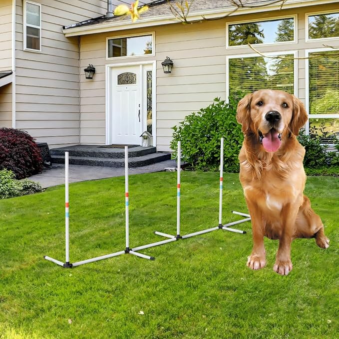 anwickjeff Dog Agility Training Equipment with Adjustable Obstacle Set,Weaves Poles and Storage Bag, Obstacle Course for Dogs Backyard Competitive (White, 2-in-1)
