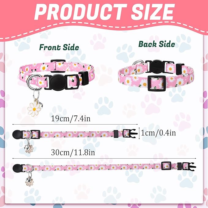 30Pcs Breakaway Cat Collars with Bells and Pendants Adjustable Floral Fruit Cat Collars Safety Kitten Collar for Girl Boy Cats, Multicolor