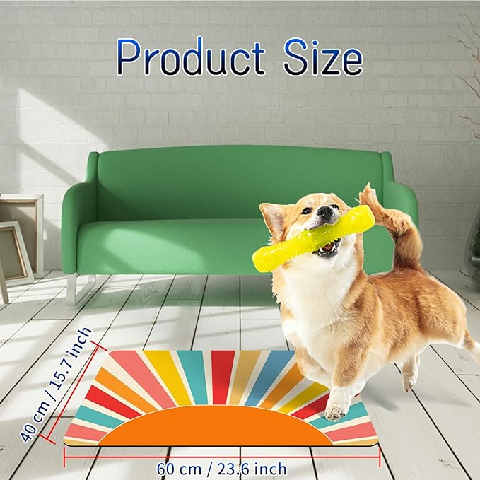 Dog Food Mat, 15.7" x 23.6" Absorbent Pet Feeding Mat for Food and Water, Waterproof Diatom Mud Pet Placemat with Non-Slip Rubber Backing, Easy Clean Cat Bowl Mat for Floors - Colorful Sunset