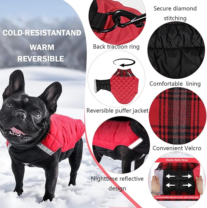 Dog Winter Coat for Large Dogs,Warm Reversible Puffer Jacket Lightweight Pet Vest Snowsuit with D-Ring,Waterproof Dog Cold Weather Coats Small to Large Breed Dogs Clothes,Red,6XL