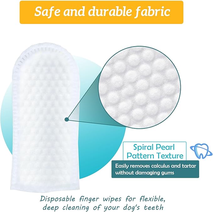 Pet Dental Finger Wipes, Dog & Cat Teeth Cleaning, Plaque Control & Breath Freshening, Regular Size, Suitable for Pet Toothbrushes (50 Count)