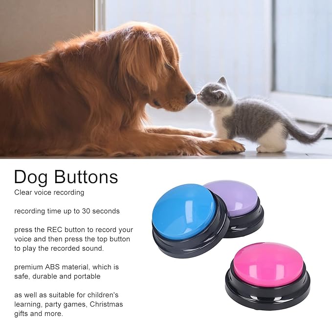 Hoopoocolor 3 Pieces Dog Button Communication Button, 30 Seconds Voice Recording Button, Pet Voice Training Buzzer, Widely Used Dog Talking Button for Training Recording
