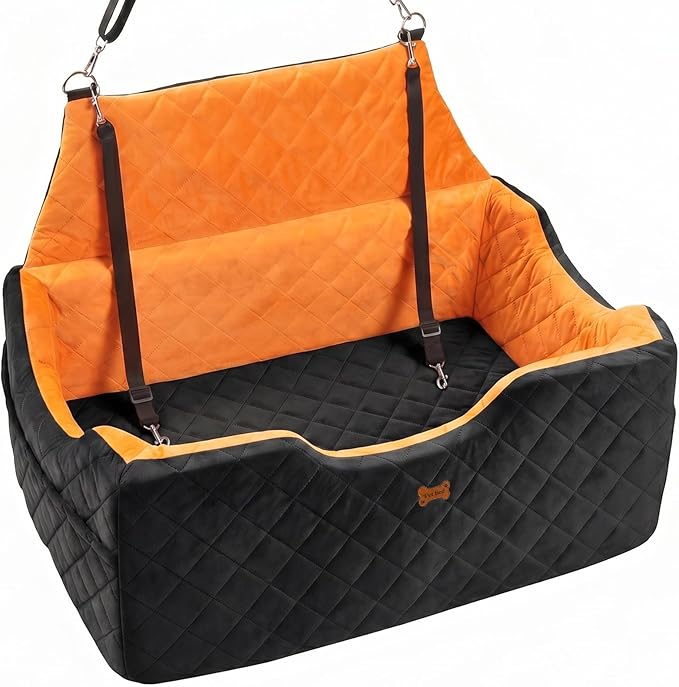 Dog Car Seat for Large Dogs - Foam Dog Booster up to 55 lbs, High Depth Car Pet Seat with Storage & 2 Safety Leash, Portable Cat Travel Beds, 1-inch, Black