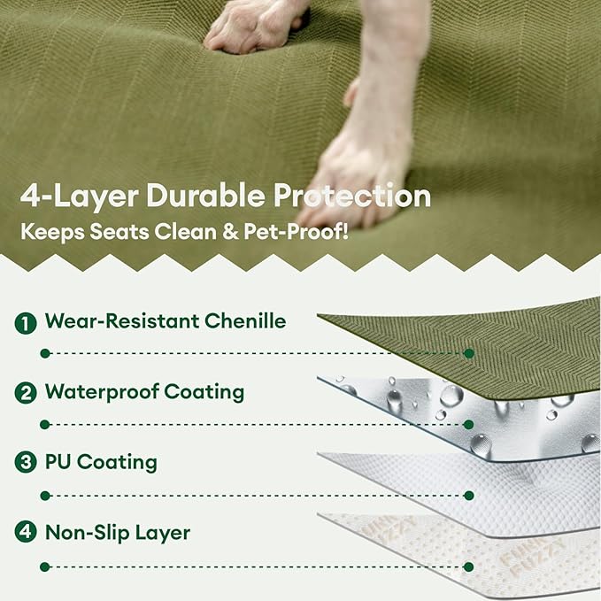 FUNNY FUZZY Dog Car Seat Cover for Front Seat, Dog Seat Cove Waterproof, Scratchproof Non-Slip Car Seat Protector, Universal Fit Most Cars, SUVs, Trucks, Green