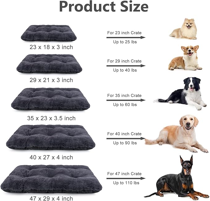 JOEJOY Dog Bed Crate Pad, Deluxe Plush Washable Dog Beds Fulffy Soft Kennel Pad Anti-Slip Pet Sleeping Mat for Medium Small Dogs, 29" x 21", Dark Grey