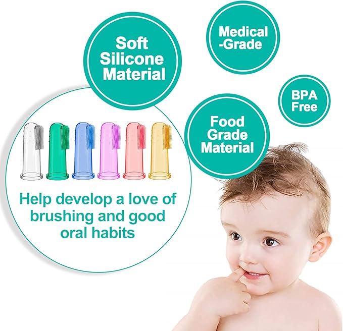 Bassion Baby Toothbrush Set, 6 Pcs Soft Infant Finger Toothbrush with 6 Boxes, Newborns Toddler Silicone Baby Tooth Brush 0-6 Months 6-12 Months