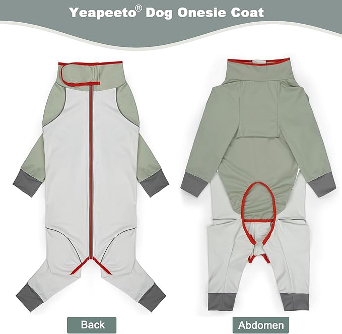 Dog Onesie Coat - Water-Repellent & Stretchable, Dirt-Resistant Outdoor Puppy Suit with Reflective Strips | Controls Shedding | for Small, Medium, Large Dogs (Beige, 6XL(Weight 85-100 lbs))
