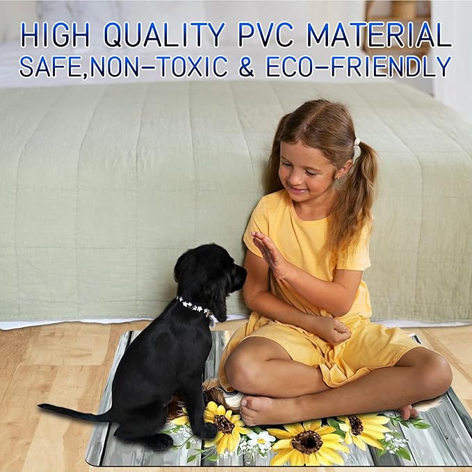 Dog Food Mat, 19.6" x 23.6" Absorbent Pet Feeding Mat for Food and Water, Waterproof Diatom Mud Pet Placemat with Non-Slip Rubber Backing, Cat Bowl Mat for Floors - Sunflower Yellow Cow