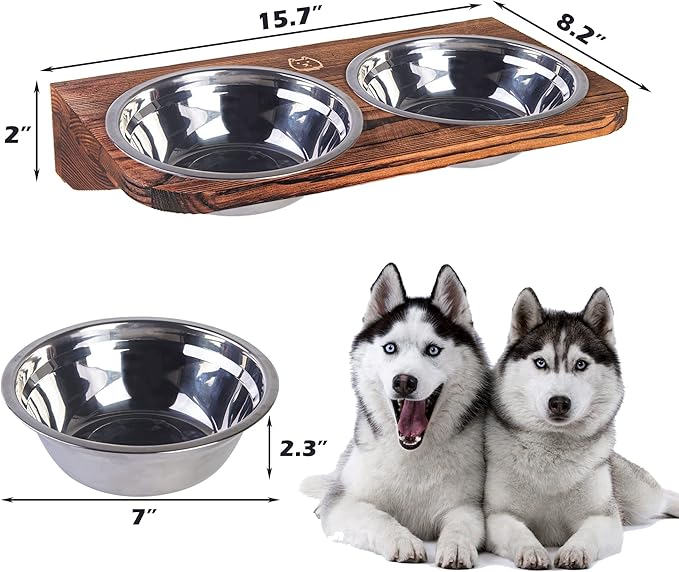 Elevated Dog Bowl Stand Mounted Elevated Pet Feeder Includes 2 Stainless Steel, Adjustable Dog Bowls for Medium-Large Dogs 44 Oz