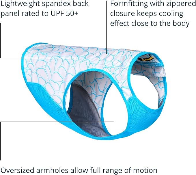 Ruffwear, Swamp Cooler Zip Dog Vest, Evaporative Cooling for Hot Weather, Biolumin Blue, X-Small