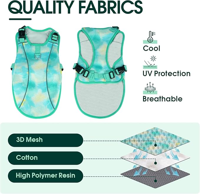 Kuoser Dog Cooling Vest for Dogs, Lightweight Cooling Shirt for Small Medium Large Dogs, Adjustable Pet Cooler Jacket with Reflective Stripe, UV Protection Pet Harness T-Shirt for Summer Outdoor