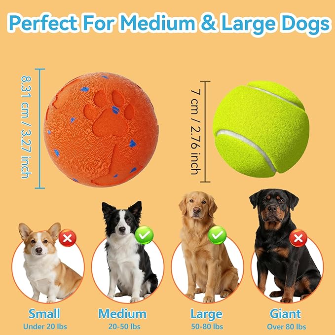 Smart Interactive Dog Toy Ball, Automatic Moving Rolling & Bouncing, Motion Activated E-TPU Dog Ball, Waterproof Chew Resistant for Medium & Large Dogs (Orange)