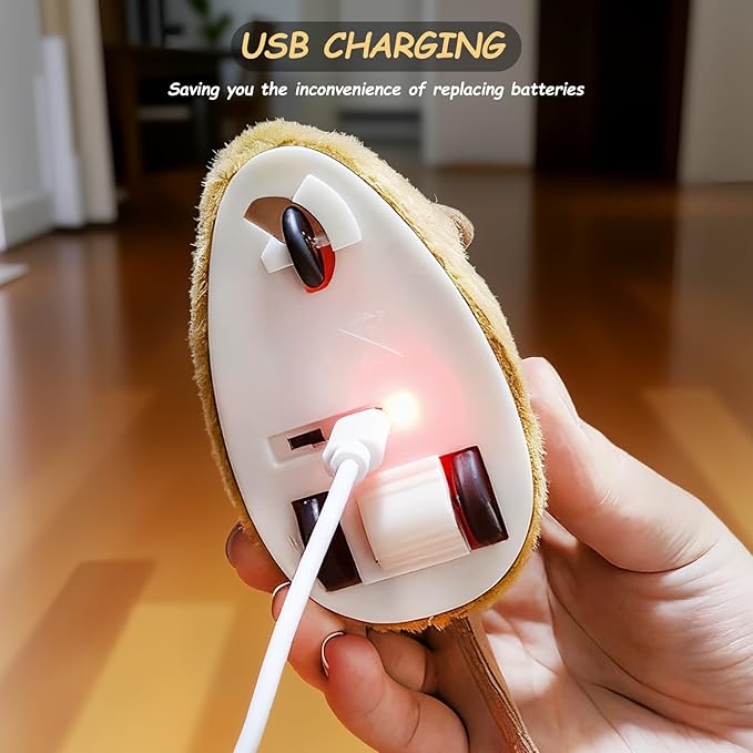 Interactive Mouse Cat Toy, Automatic Moving Fake Rat Mouse Cat Toy, Realistic Rechargeable Dog Mouse Toy with Sound & Feather & Bell, Prank Joke Scary Trick Rats for Cats Dogs
