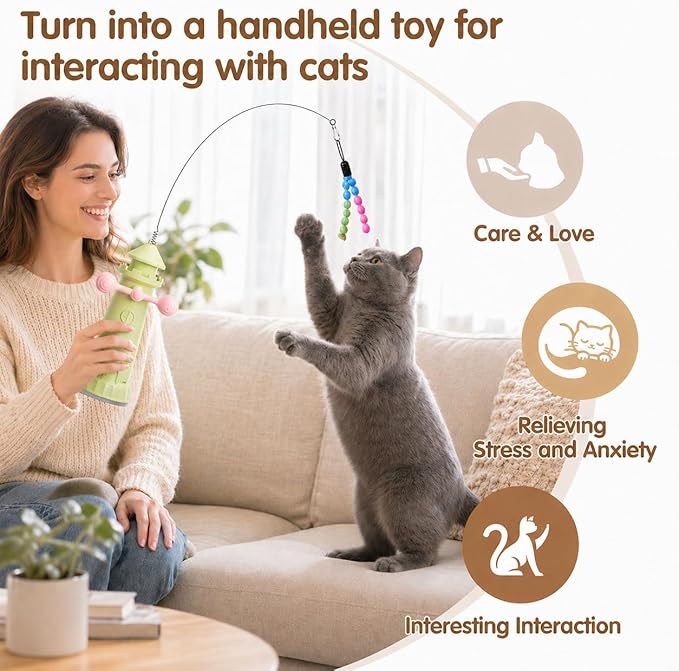 Interactive Cat Toys for Indoor Cats, 2-in-1 Handheld/Suction Cup cat Teaser, Comes Yarn Ball Accessories, can be Used as a cat Toy to Help Cats Exercise and Relieve Boredom and Anxiety