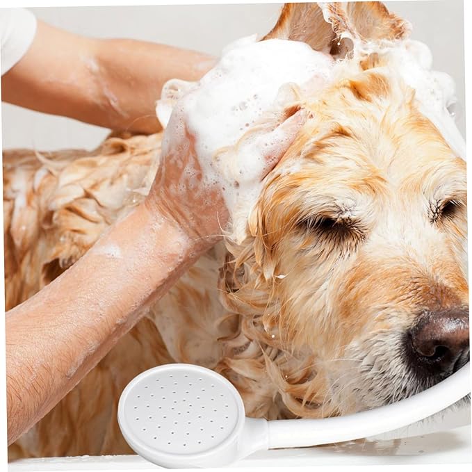 Creative Handheld Pet Bath Sprayer White Shower Tool for Dogs Cats Flexible Design for Easy Shampooing Rinsing Includes Adapters for Shower Garden Hose