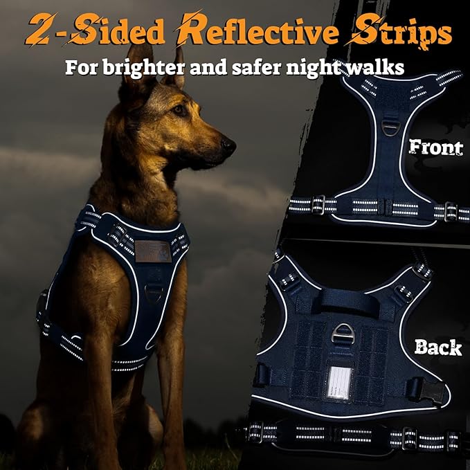 rabbitgoo Tactical Dog Harness for Large Dogs No Pull Adjustable Military Vest with Handle MOLLE Reflective Heavy Duty Dog Vest for Walking Training Hunting Outdoor Working Medium Size Dog Blue L