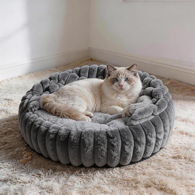 Cat Beds for Indoor Cats, 2 in 1 Cat Cave Bed Kitten Bed for Small Pets, Small Dog Bed with Cover, Pet Bed for Puppy and Kitten with Anti-Slip Bottom-Dark Gray-24 inches