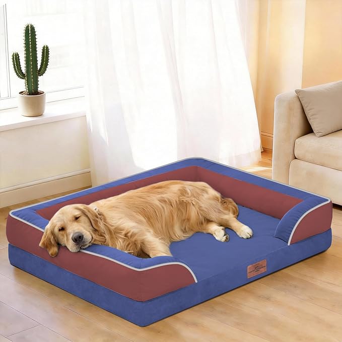 Comfort Expression Orthopedic Dog Bed for Extra Large Dogs 42x30 Inch, Waterproof Egg Crate Foam XL Pet Bed with Bolsters, Dog Couch with Washable Cover & Non-Slip Bottom, American Flag 4