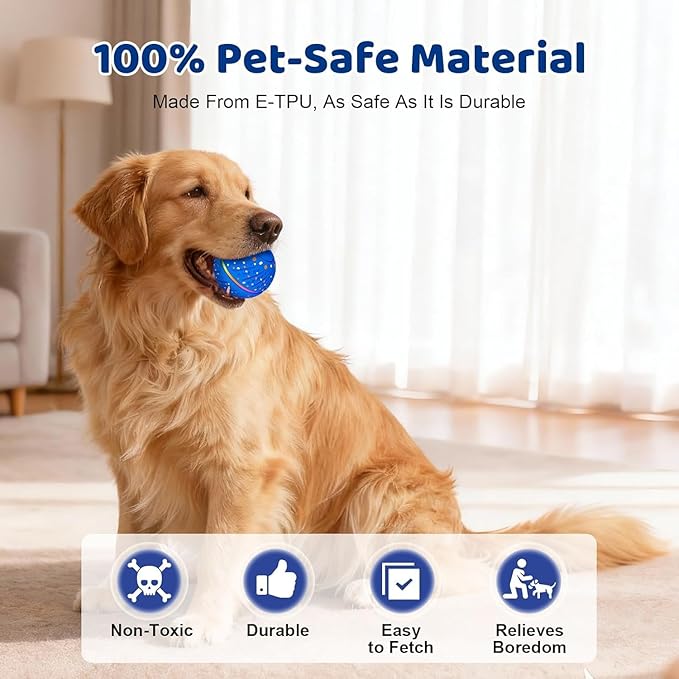 Interactive Dog Ball Toy - Smart Moving Bouncing Dog Ball with RGB Lights, E-TPU Material, 3 Play Modes Automatic Rolling Ball Dogs Toy for Small Medium Dogs Keep Them Busy(Blue)