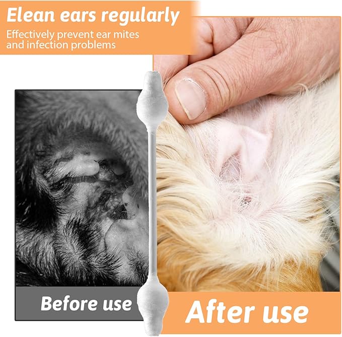 110 PCS Dog Ear Cleaning Swabs Pet Cotton Swabs Gourd-Shaped Design Large Cotton Buds Double Sided Soft Paper Stick Dog Cat Ear Cleaner Swab Safe Grooming Tool for Medium and Big Dogs