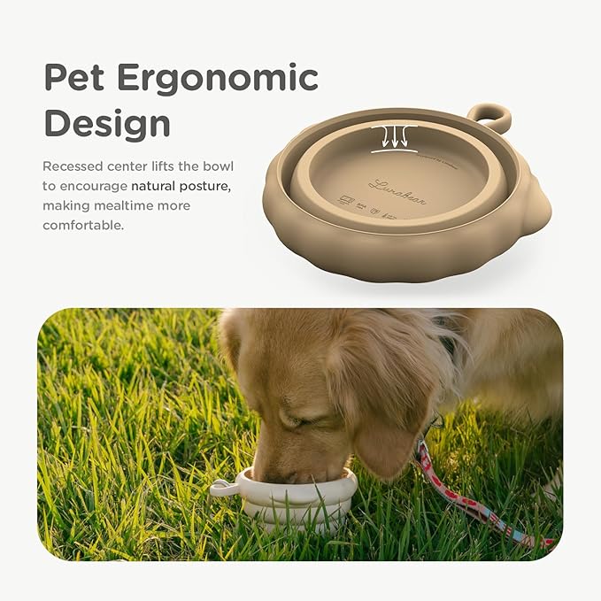 Silicone Collapsible Dog Bowl for Travel,Premium Food-Grade Silicone, Portable Water Bowl for Dogs Cats, Foldable Food Water Bowl, Walking, Carabiner, BPA Free, Dishwasher Safe (Brown)