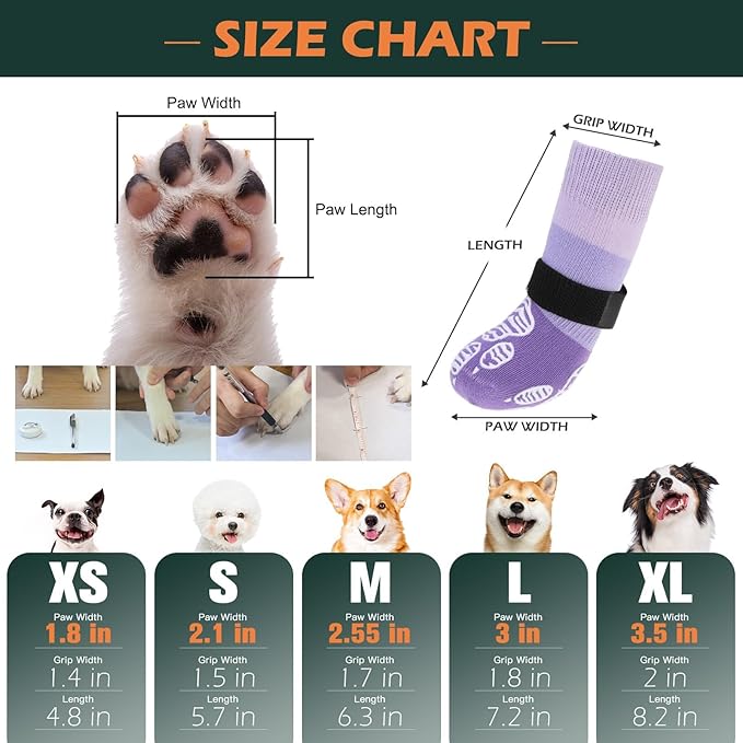 EXPAWLORER Anti Slip Dog Socks to Prevent Licking Paws, Dog Shoes for Hot Pavement, Dog Booties for Hardwood Floors Dog Boots & Paw Protectors with Grippers for Small Medium Large Senior Dogs Purple L
