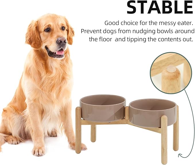 Havniva 8.3inch Ceramic Raised Dog Bowl with Stand, Double Dog Bowls Elevated for Large Breed Dog Food and Water Bowl Set Non-Slip Dog Dish Large Capacity Feeding Pet Water Bowl