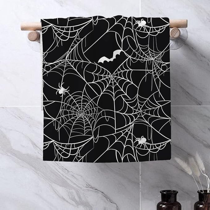 Halloween Kitchen Towels Bat Spider Web Dish Towel 16×24 Inch Soft Absorbent Holiday Black Halloween Hand Cloths for Kitchen Drying Decore Set of 2