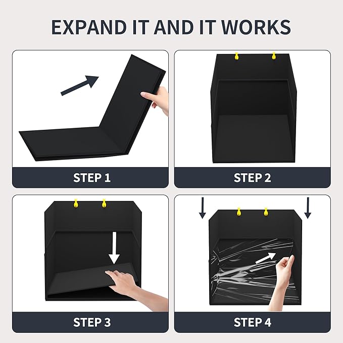 Aokeyee Black Waterproof Cat Litter Box Enclosure Splash Guard with Removable PVC Mat, Foldable Pet Litter Box Shield with 2 Hooks
