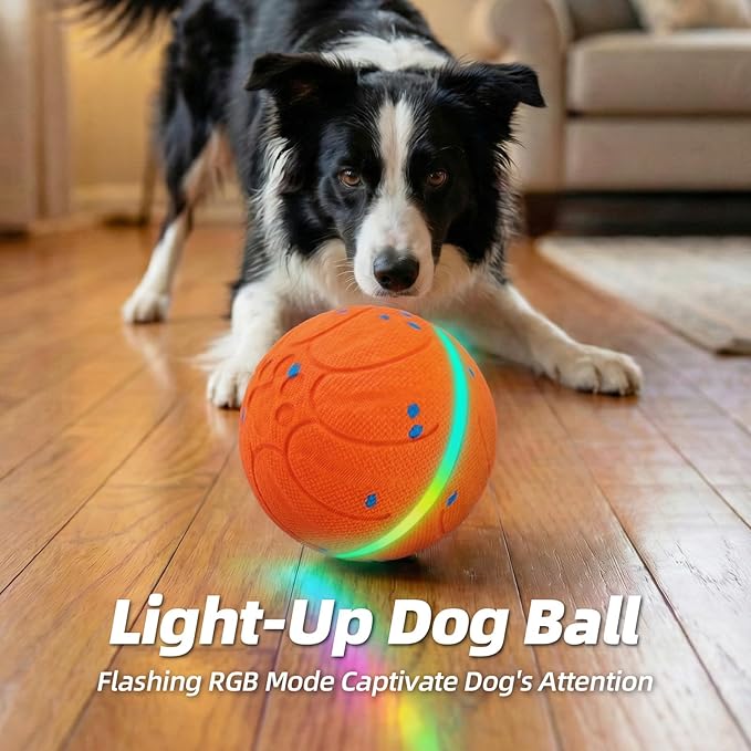 3.5 Inch Interactive Dog Toys, Automatic Moving Balls for Dogs, 3-Modes with Colorful Lights , Durable E-TPU Material, Active Self Rolling, Bouncing, and Rotating Dog Toy to Keep Them Busy, Orange