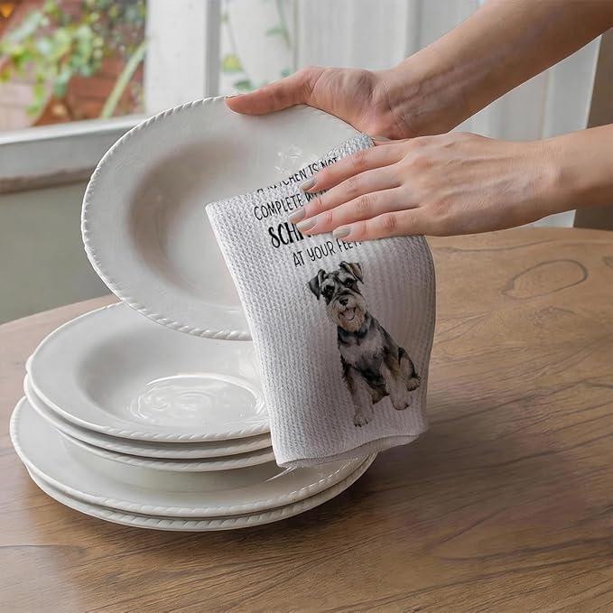 2Pcs Schnauzer Kitchen Towels 24x14 Inch, Schnauzer Gifts for Woman Mom, Reusable Waffle Weave Microfiber Absorbent Hand Tea Dish Towels for Kitchen Bathroom Decor, Dog Lovers Gifts for Women Friend