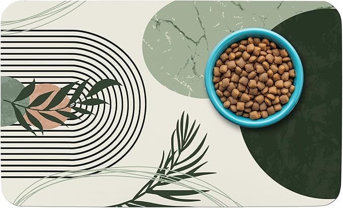 Cat Food Mat for Floors Waterproof Dog Mat for Food and Water Bowl Quick Dry Easy to Clean Nonslip Pet Mats, 17 * 30, Green