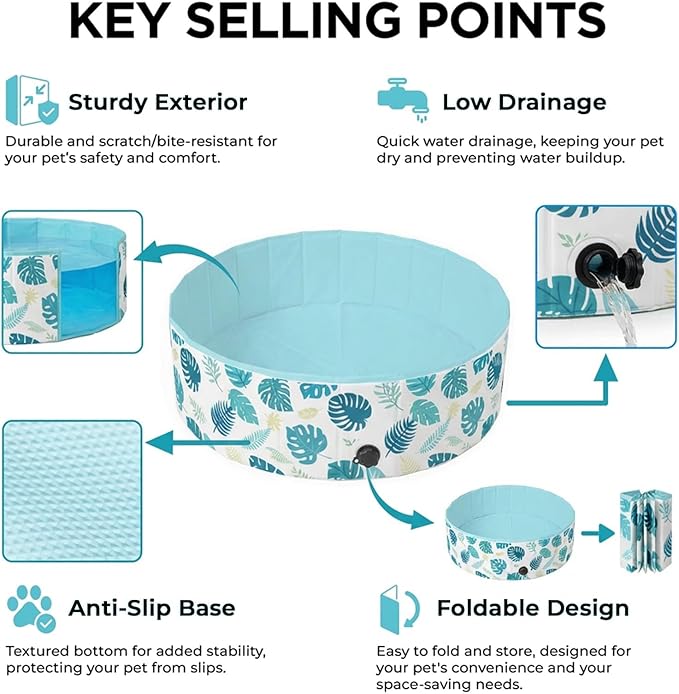 Foldable Dog Pool for Small Dogs, Kiddie Pool Hard Plastic Dog Swimming Pool, Heavy Duty 0.5mm PVC with Non-Slip Bottom, Portable Kiddie Pool for Dogs, Pet Bath Tub for Backyard Summer, GR 40“