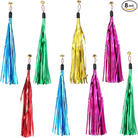 8 Pcs Cat Wand Toy Replacement with Bell Metallic Foil Tassel, 9 Inches Interactive Wand Toys for Indoor Cats for Most Cats Chase Exercise with Kitten (Multi Colored)