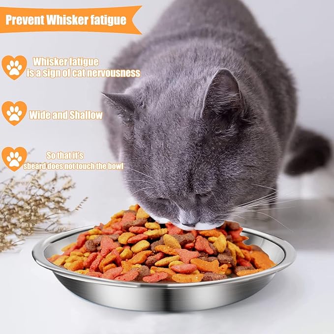 24 Pcs Stainless Steel Cat Bowls Shallow Pet Dish Food Replacement Whisker Relief Cat Water Dish for Small Dogs and Cats