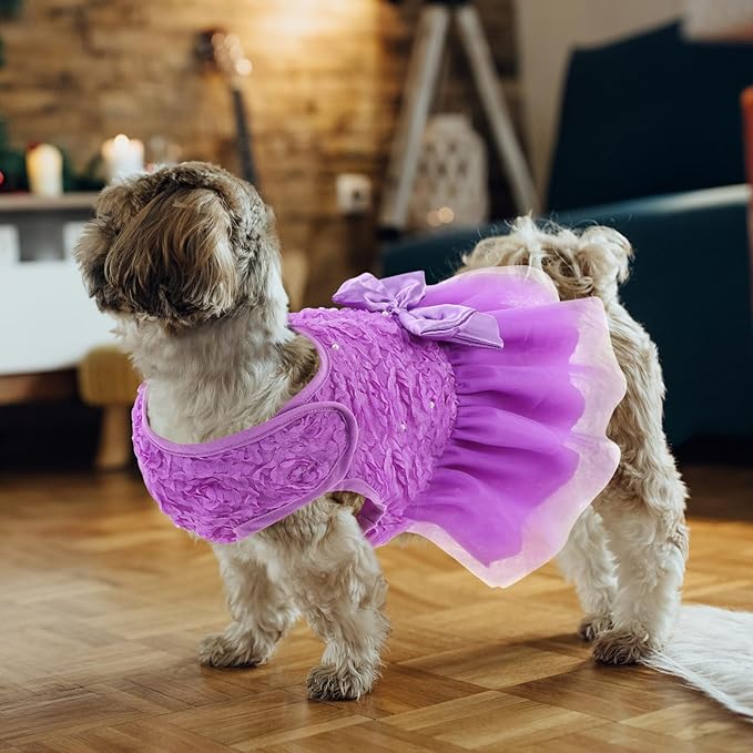 ASENKU Dog Dress Pet Wedding Dress Princess Lace Puppy Birthday Party Outfit Formal Apparel Girl for Small Medium Dogs Cats (Medium, Purple)