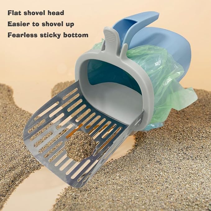 Cat Litter Scoop, Large Capacity Mess-Free Cat Litter Scooper with Bags, Spill-Proof Kitty Box Sifter, Bin Doubles as Scoop Holder (Blue)