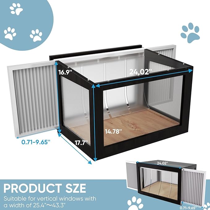 FunXplore Cat Window Box Weatherproof Catio Outdoor Cat Enclosure Perch with Bug-Proof Wire Grid Fits Double Hung Frames 25.4" to 43.3" Wide Sunbathing Napping Overlooking