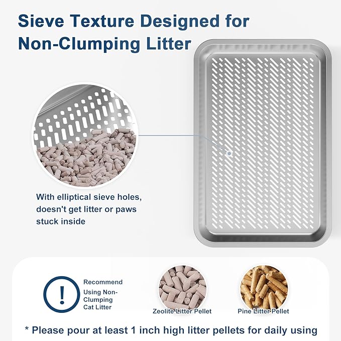 19.6''x13.7''x12'' Stainless Steel Litter Box with Lid, Sifting Cat Litter Box for Pine Pellets, High Sides Metal Litter Pan for High Peeing Cats, Anti-Leakage, Easy Cleaning, Less Tracking