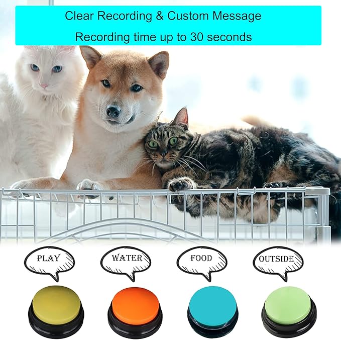 Dog Buttons for Communication, 4 Color Voice Recording Buttons, Dog Communication Buttons Training Talking Buttons for Pets, 30 Second Record & Playback, Funny Gift for Study Office Home (4 Pack)