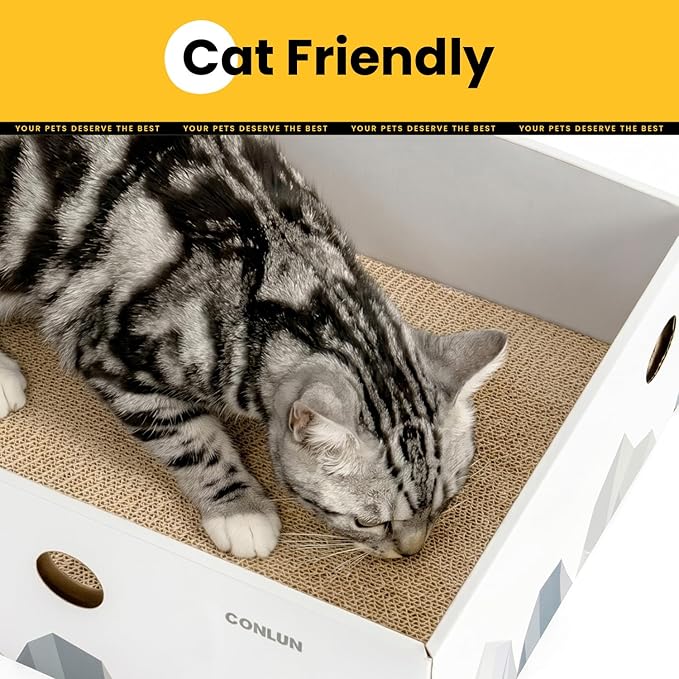 Conlun Cat Scratcher Box with 3-Layer Corrugated Pad, Heavy-Duty Double-Sided Cardboard Scratching Board & Bed, Checkered Design, for Cats,Jumbo
